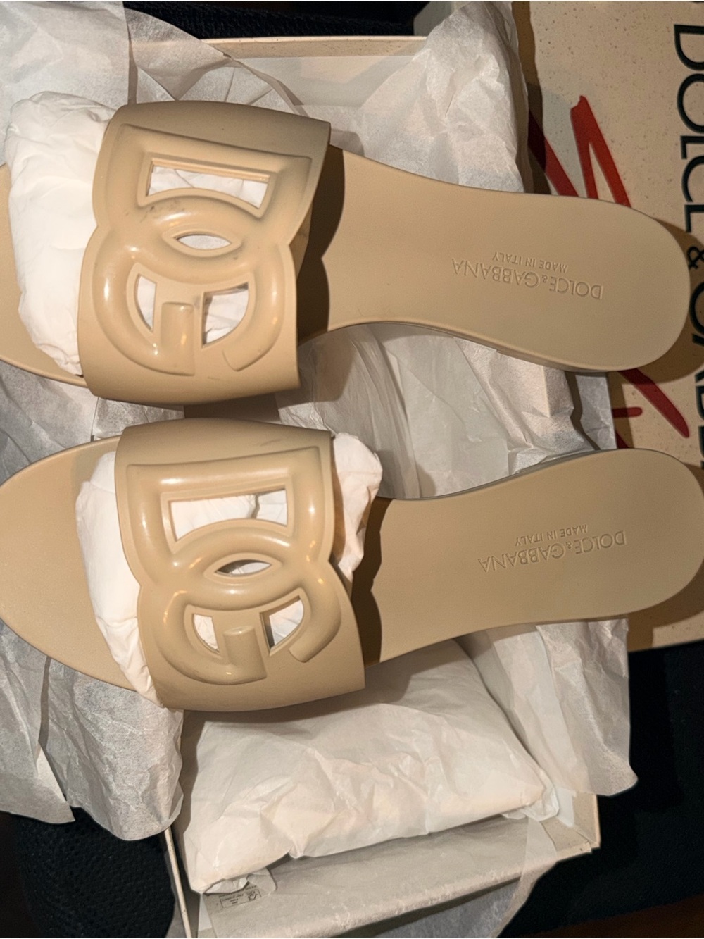 Dolce & Gabbana Nude Logo Slide Sandals - Picture 2 of 7